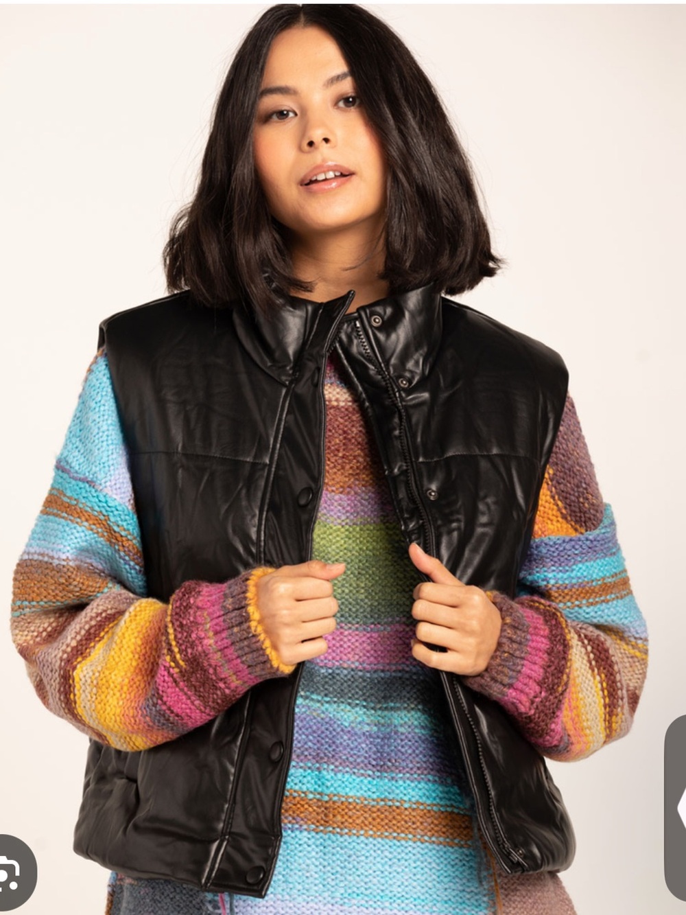 KNOW ONE CARES Womens Puffer Vest Black faux leather Size Large NEW Fall fashion